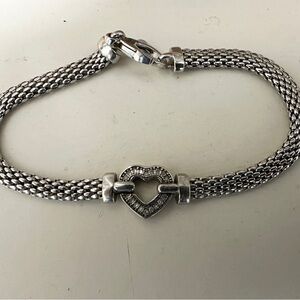 Diamond Heart Silver Rope Bracelet